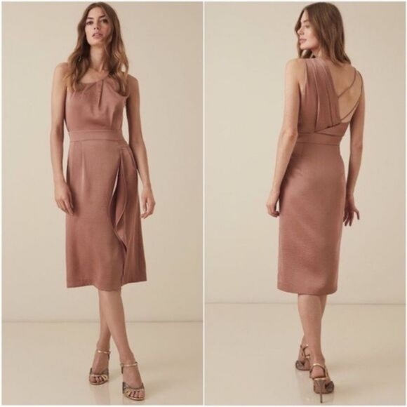 Reiss Sara Ruffle Pleated Midi Dress - Picture 1 of 4